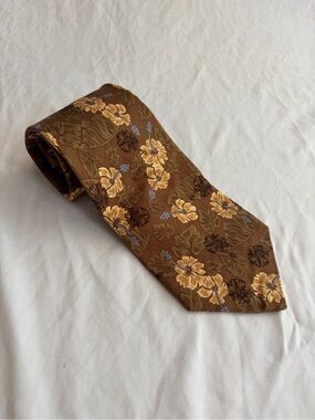 Caribbean Brown Floral Tie with Yellow Blooms 100% silk